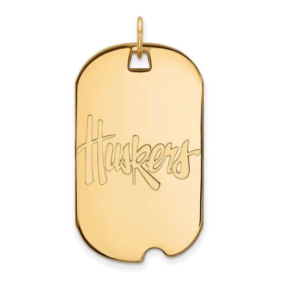 10k Yellow Gold U. of Nebraska Large 'Huskers' Dog Tag Pendant